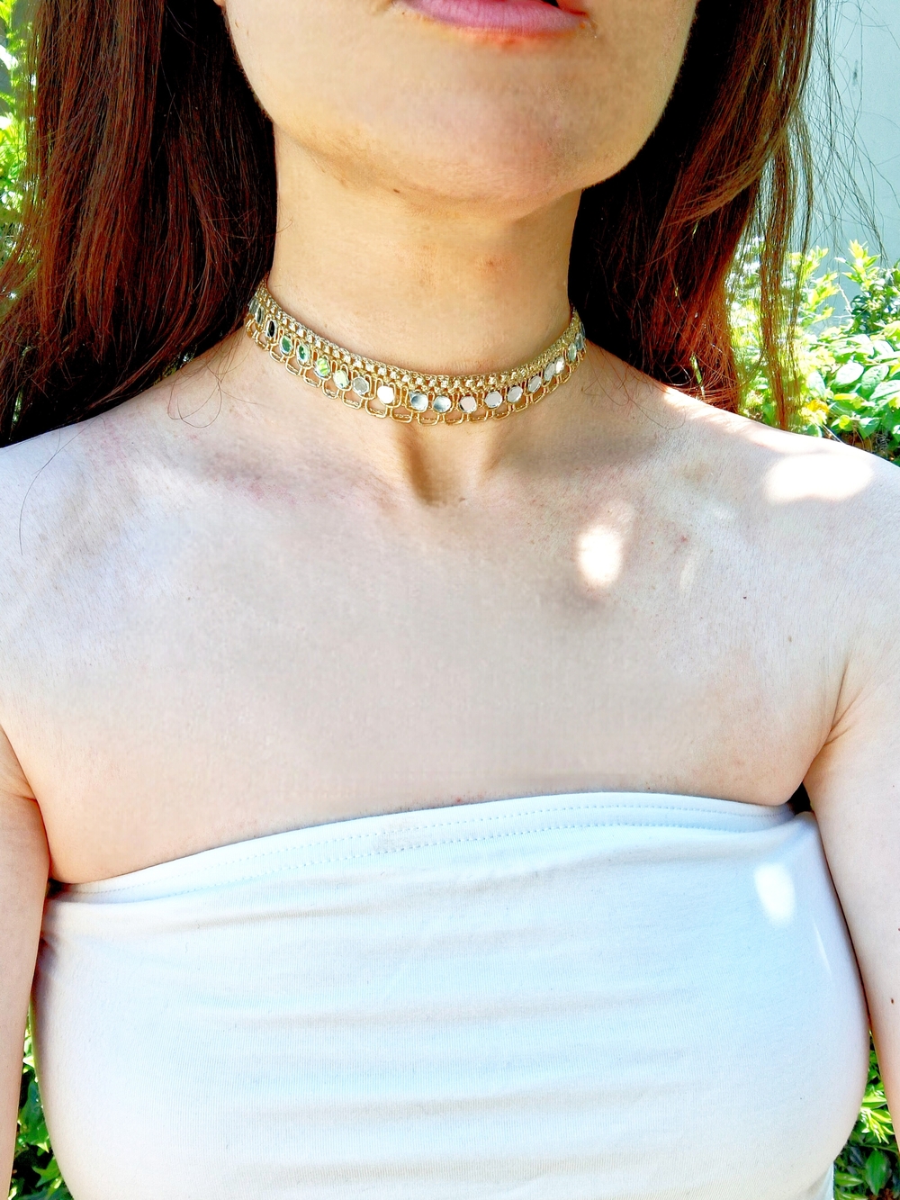 Handmade Gold Mirror Choker Necklace - Boho Festival Wedding Party